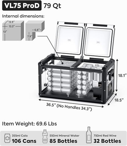 ICECO VL75 ProD Portable Refrigerator, Dual USB & DC 12/24V, AC 110-240V - Image 2