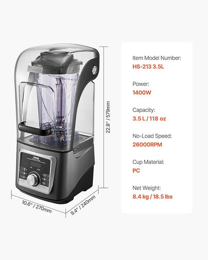 VEVOR Professional Blender for Smoothies, 118 oz 1400W, - Image 7