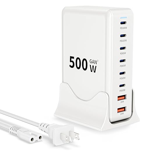 500W USB C Charger Block Charging Station, GaN3 8-Port Fast Charger Block by Unknown
