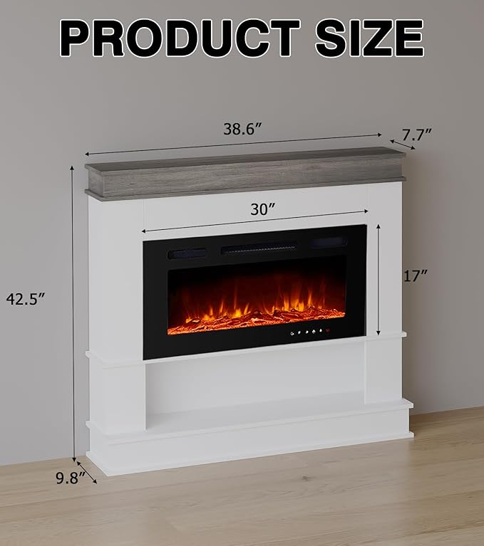 Electric Fireplace with Mantel, Freestanding Fireplace Heater with 30" Insert - Image 7