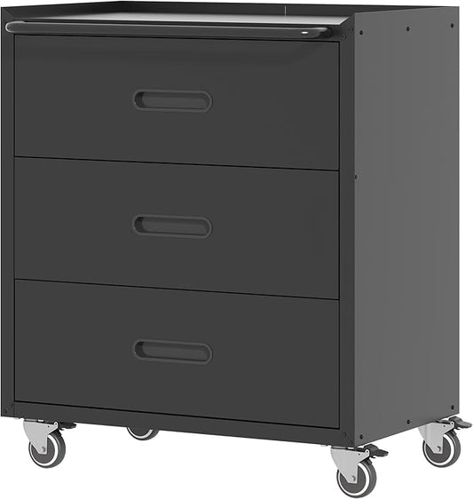 Metal Storage Cabinet with Wheels, Garage Storage Cabinet with 3 Drawers by BIZOEIRON