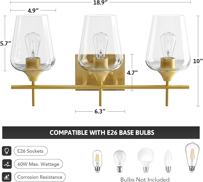 VONLUCE Bathroom Vanity Light, 3 Light Bathroom Light Fixture Over Mirror - Image 5