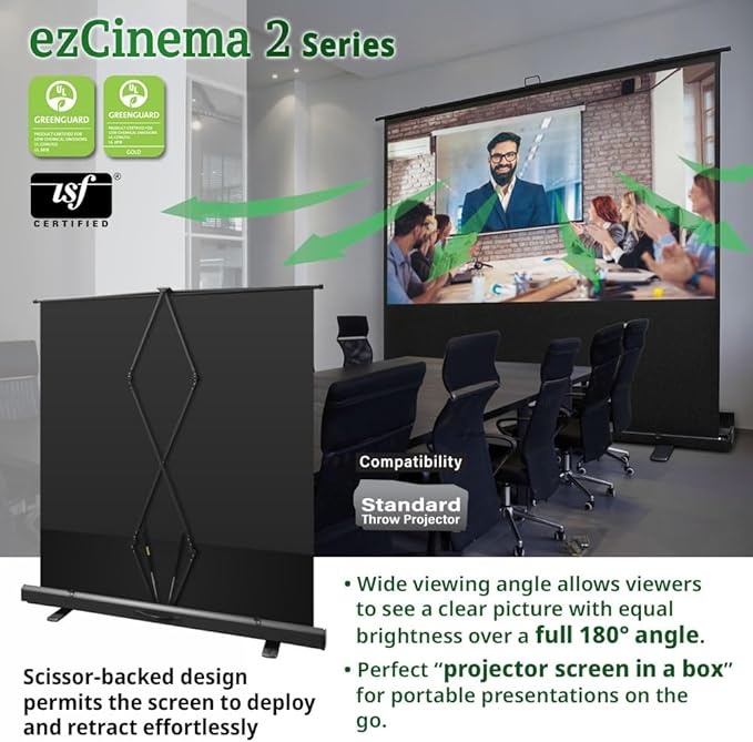 Elite Screens ezCinema 2 Projector Screen, 105-inch 4:3 Portable Manual Floor - Image 3