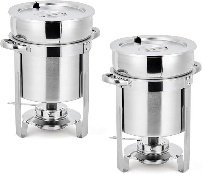 GarveeHome 11QT Soup Chafer Set of 2, Stainless Steel Round Soup Warmer by GarveeHome