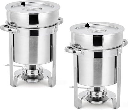 GarveeHome 11QT Soup Chafer Set of 2, Stainless Steel Round Soup Warmer by GarveeHome