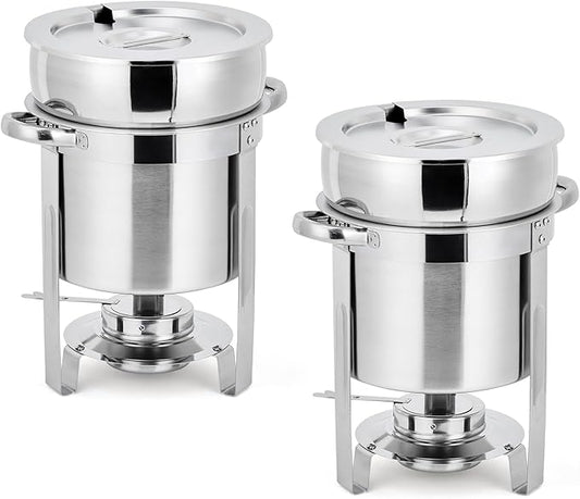 GarveeHome 11QT Soup Chafer Set of 2, Stainless Steel Round Soup Warmer by GarveeHome