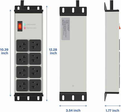 CCCEI 2PCS Heavy Duty Power Strip Surge Protector 20 AMP, 8 Outlets 12 Gauge - Image 7
