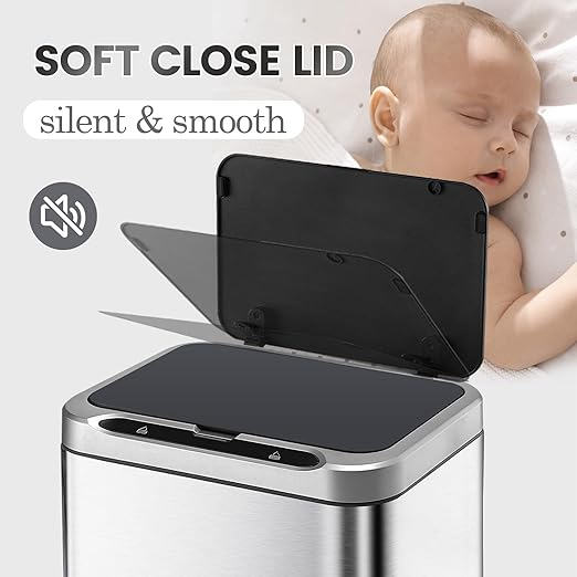 ELPHECO Stainless Steel Office Trash Can Motion Sensor Garbage Can Touchless - Image 3