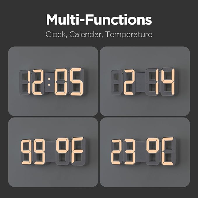 mooas 3D Pure mini White Gold LED Clock - Image 3