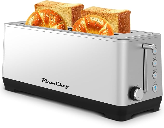 4-Slice Toaster, Extra Wide Long Slot Toaster, 6 Browning Settings, by PlumChef