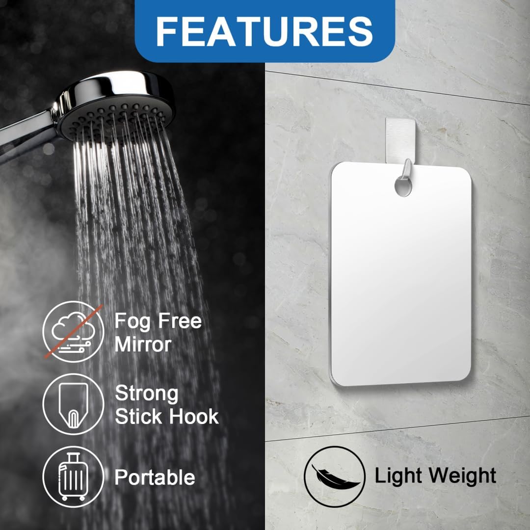 Shower Mirror Fogless for Shaving 9.4"x7.4" Shatterproof Fogless Shaving Mirror Travel Makeup Mirror for Men Women – Bathroom Accessories & Wall Mount Mirror