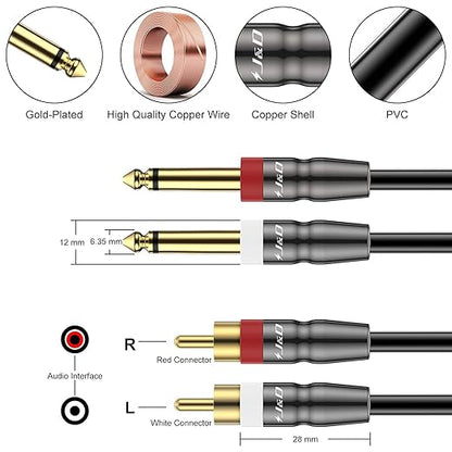 J&D Dual 1/4 inch TS to Dual RCA Cable, Heavy Duty 1/4 Male to RCA Male Adapter - Image 2