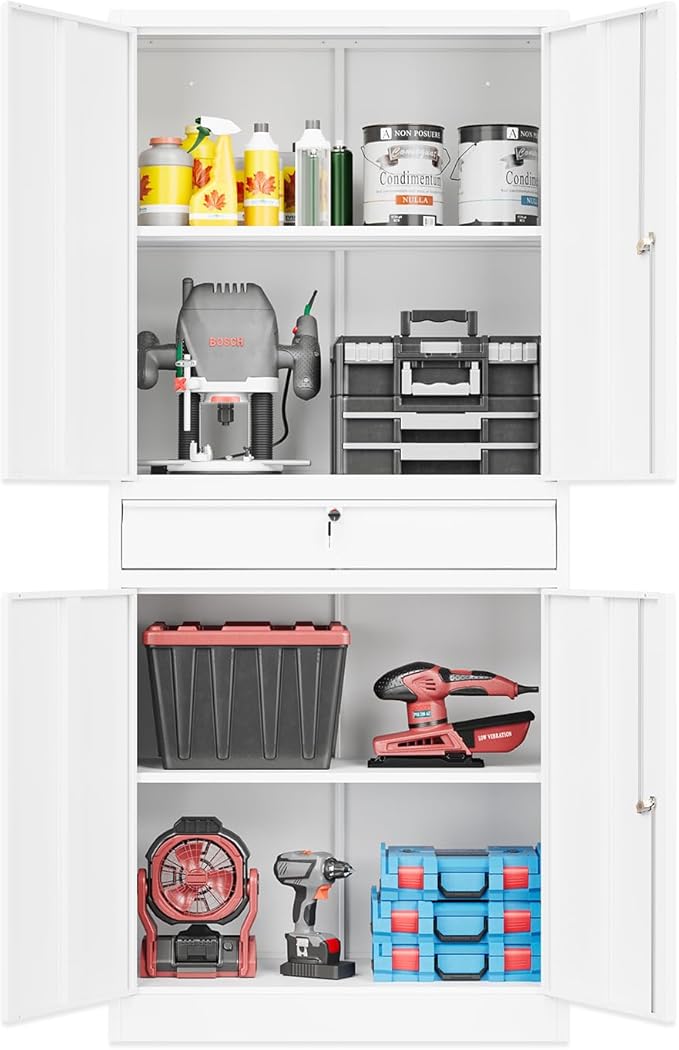 71" Metal Cabinet-White Heavy Duty Storage File Cabinet Steel Tool Cabinets by Fesbos