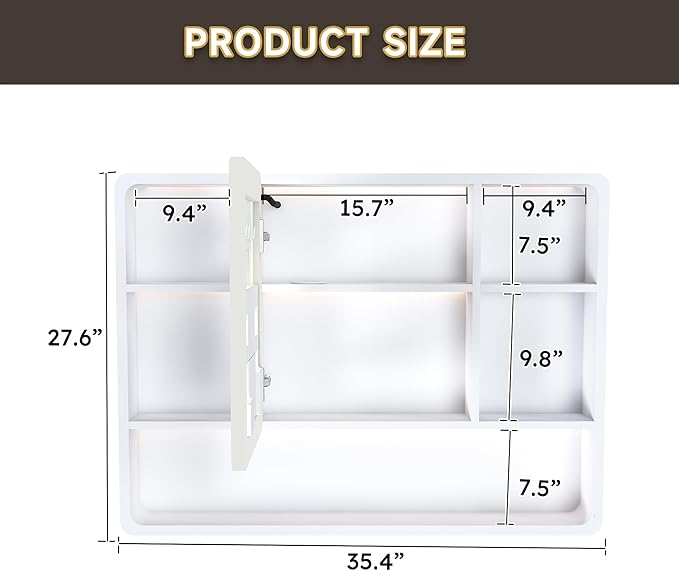 35x28 Inch Bathroom Mirror Cabinet - Image 2