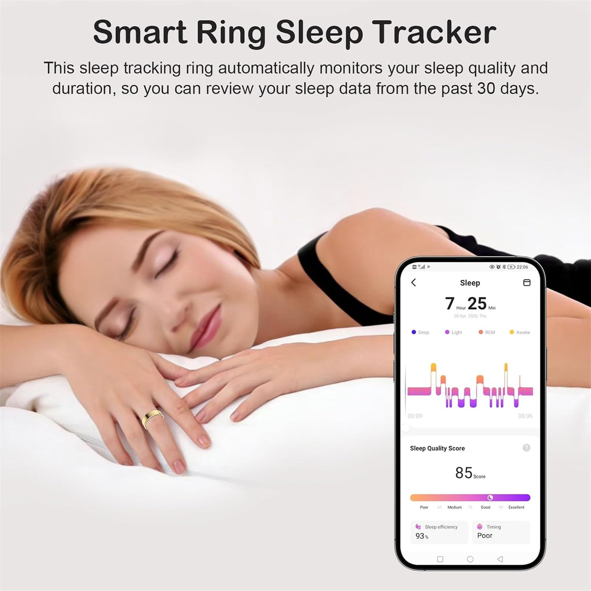 smart ring for women men, sleep activity health, side view