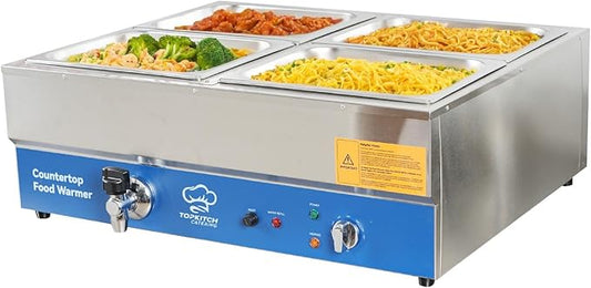 4 Pan Commercial Food Warmer, Electric Countertop Bain Marie Stainless Steel by TOPKITCH