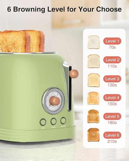 CROWNFUL 2-Slice Toaster, Extra Wide Slots Toaster, Retro Stainless Steel - Image 4