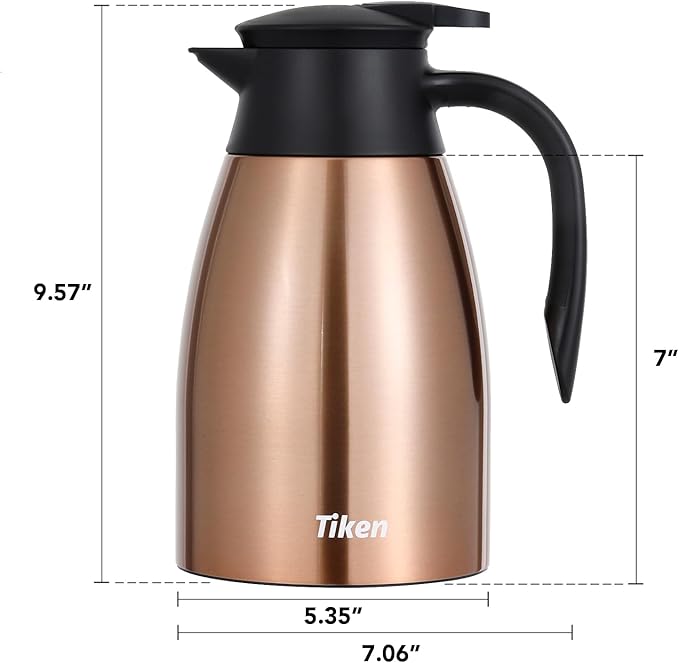 Tiken 51 Oz Thermal Coffee Carafe, Stainless Steel Insulated Vacuum Coffee - Image 3