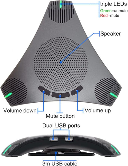 Conference Speaker and Microphone, 360° Omnidirectional USB Speakerphone - Image 6