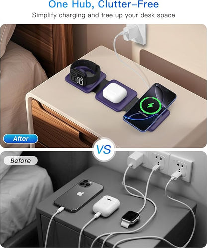 Iseyyox Charging Station for Mag Safe Apple - 3 in 1 Magnetic Foldable Wireless - Image 6