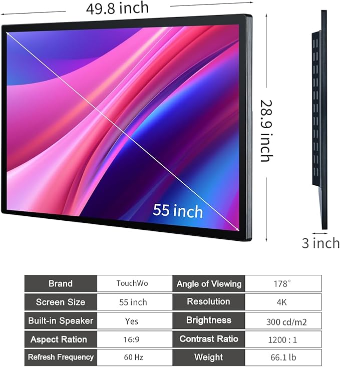 TouchWo 55" Interactive Touchscreen Monitor, Smart Board FHD 1080P Display - Image 2