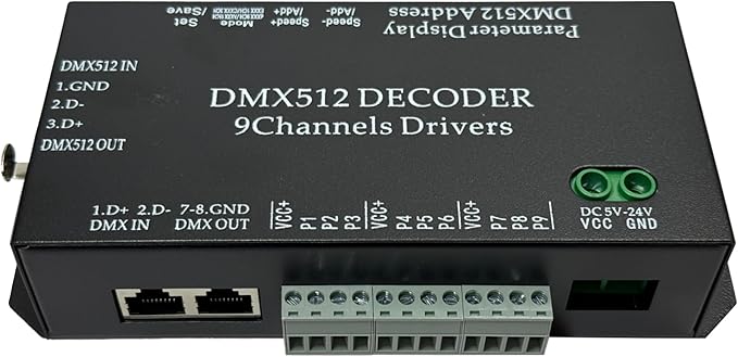 CANRIA 9 Channel DMX512 Decoder LED Controller, DC 5V-24V 5A/CH, RGB RGBW LED by CANRIA