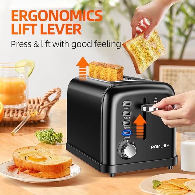 Black Toaster 2 Slice, Extra Wide Slot Toaster - Image 8
