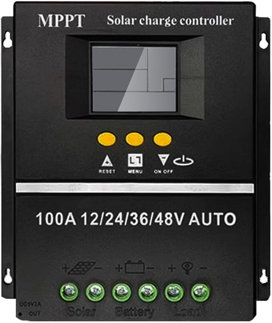 Saooer 100A MPPT Solar Charge Controller, 12/24/36/48V, LCD Display, Dual USB by SAOOER