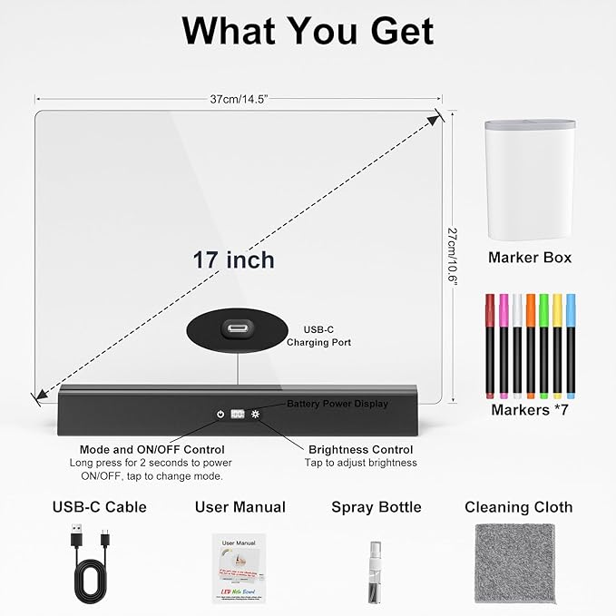 LED Note Board with Colors, Rechargeable 17-Inch Doodle Glow 9-Mode Light Up - Image 9