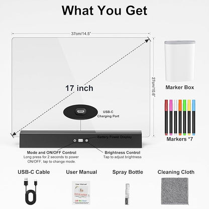 LED Note Board with Colors, Rechargeable 17-Inch Doodle Glow 9-Mode Light Up - Image 9