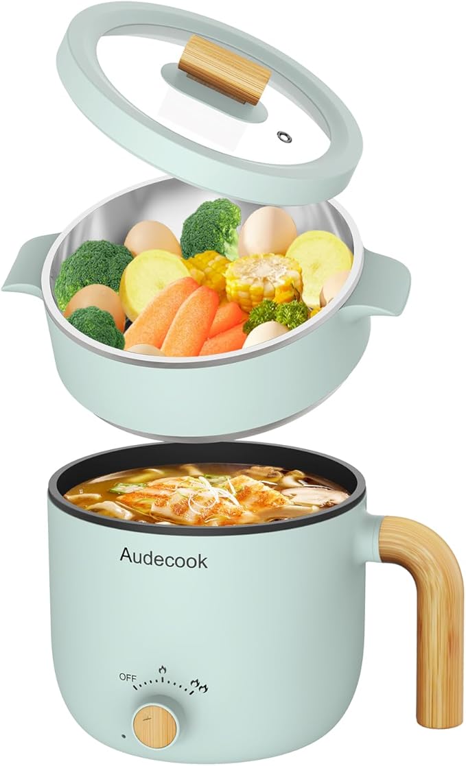Audecook Hot Pot Electric with Steamer, 1.5L Portable Nonstick Mini Multicooker by Audecook