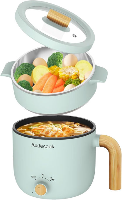 Audecook Hot Pot Electric with Steamer, 1.5L Portable Nonstick Mini Multicooker by Audecook