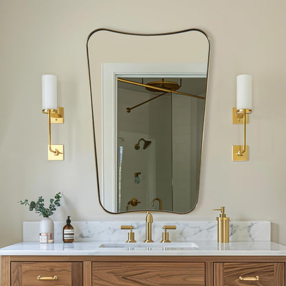 Gold Mirror, 24x36 Irregular Wall Mirror, Gold Antique Bathroom Vanity Mirror, Brass Mirrors for Wall, Asymmetrical Mirror in Rust-Proof Stainless Steel Metal Frame, Wall Mount Vertically
