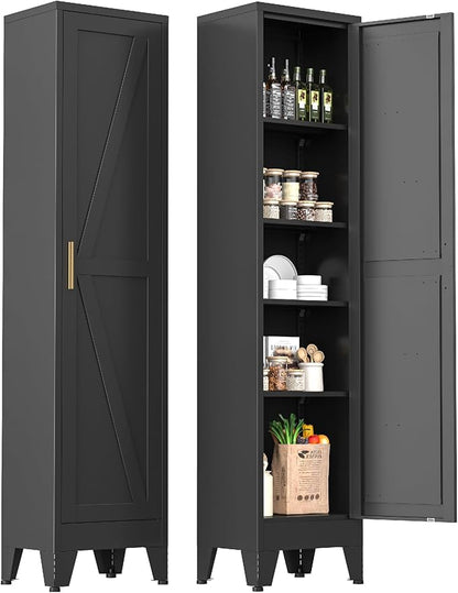 Narrow Metal Cabinet with 4 Adjustable Shelves and Barn Doors, Tall Bathroom by YAUWOHFactoryOutletsColorfulMetalFurniture