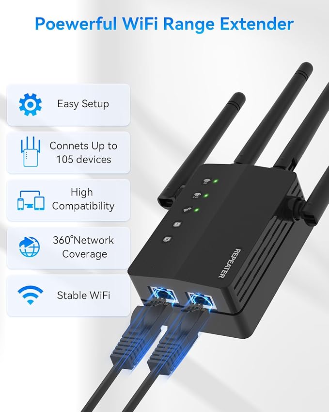 WiFi Extender Signal Booster, 1200Mbps WiFi Booster, Long Range up to 12880 Sq - Image 7