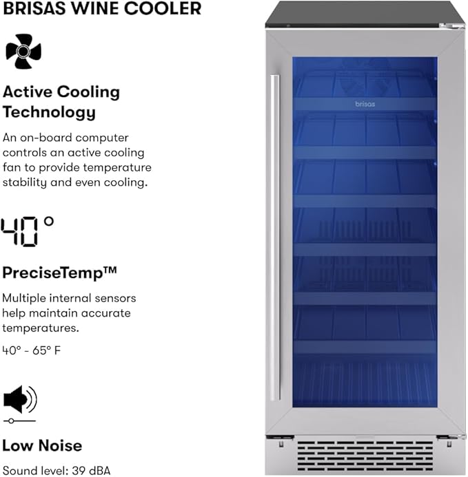 Zephyr Brisas 15 Inch Slim Wine Fridge Single Zone Under Counter - Image 2