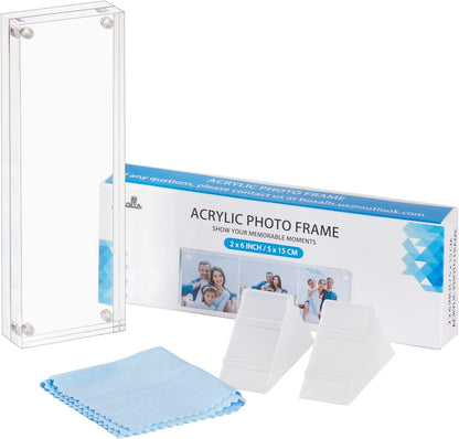 Boxalls 2x6 Inches Acrylic Picture Frames - 5 Pack, Clear Frameless 2x6 Photo Frames with Magnetic, Double Sided Transparent Desktop Frame (5 Pack)