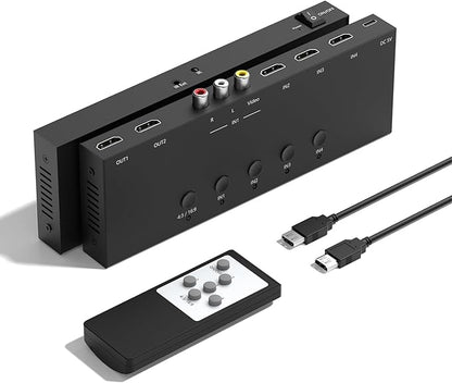 4 in 2 Out RCA/HDMI Switcher，3 Way HDMI 2.0 + 1 RCA Converter，4:3/16:9 & 2 by Arector