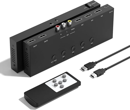 4 in 2 Out RCA/HDMI Switcher，3 Way HDMI 2.0 + 1 RCA Converter，4:3/16:9 & 2 by Arector