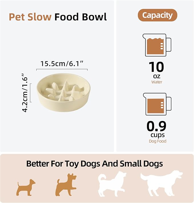 Ceramic 0.9 Cup Dog Bowl Slow Feeder, 6.1inch Slow Pet Food Dish - Image 2