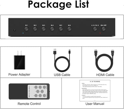 Arector 6 Port RCA to HDMI, 1080P/720P 6 Way AV to HDMI Converter Composite - Image 5