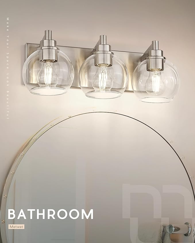 METWET Bathroom Light Fixtures, 3-Light Brushed Nickel Vanity Light, Modern - Image 6