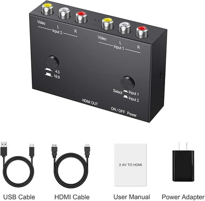 Azduou 2 AV to HDMI, 1080P/720P TV 2 Way RCA Composite CVBS AV Switch to HDMI - Image 7