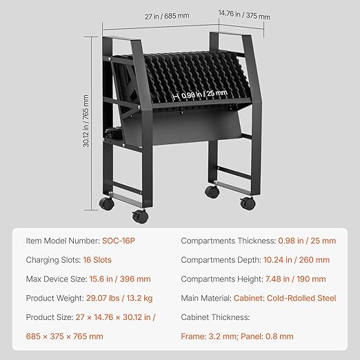 VEVOR Charging Cart, 16 Device Mobile Open Charging Station, Office and - Image 7