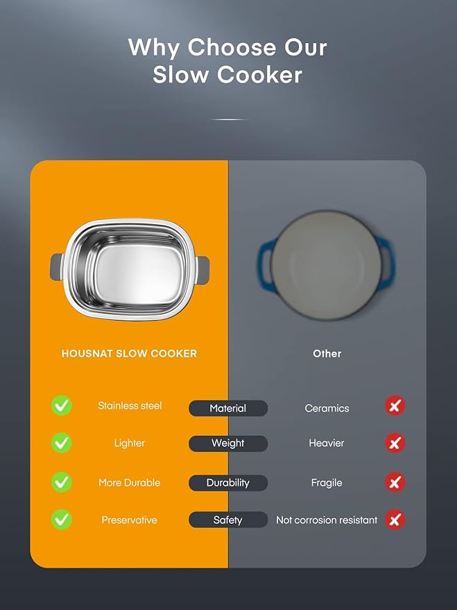 HOUSNAT Slow Cooker, 10 in 1 Programmable Cooker, 304 Stainless Steel Rice - Image 4