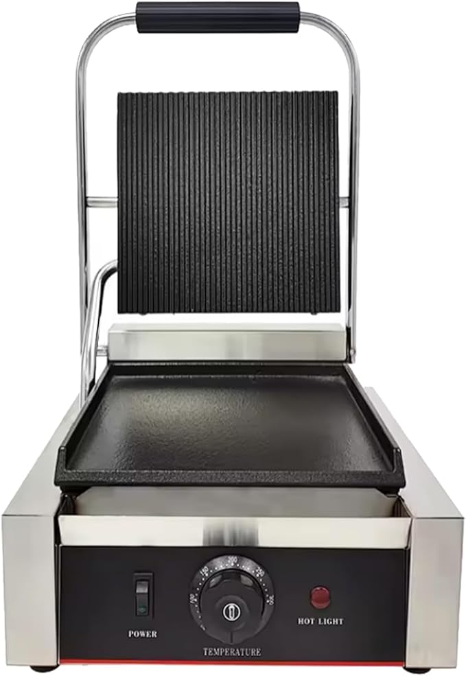 Commercial Panini Press With Grooved Grill Sandwich Maker Machine Electric - Image 2
