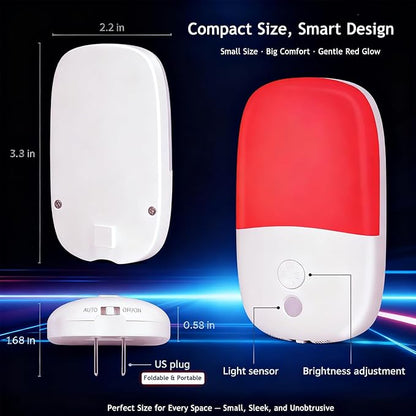 670nm Red Light Night Light for Sleep Therapy, 2 Pack Auto On/Off Dimmable - Image 7