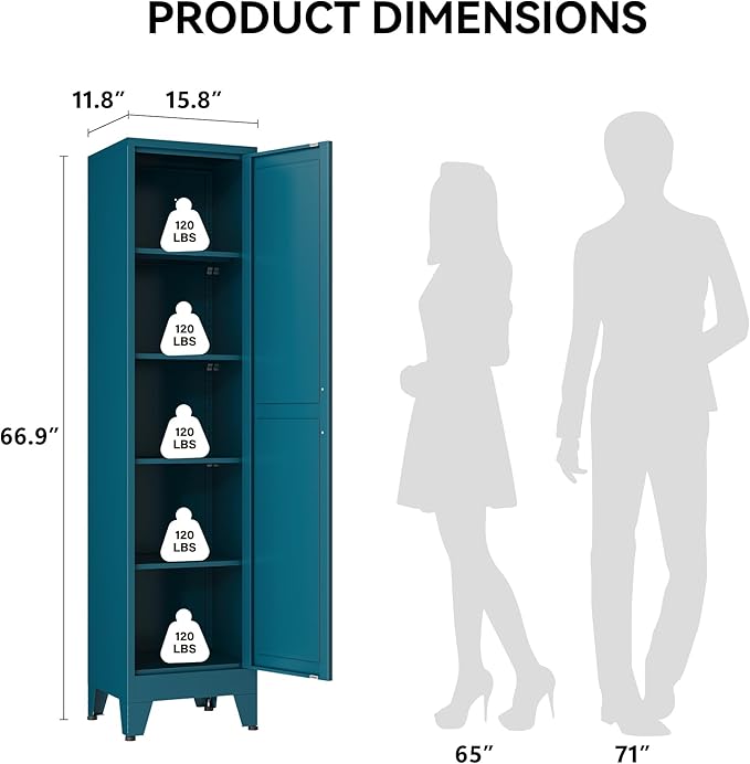 COFaR 67" Tall Pantry Cabinet, Peacock Blue Storage Cabinet - Image 2