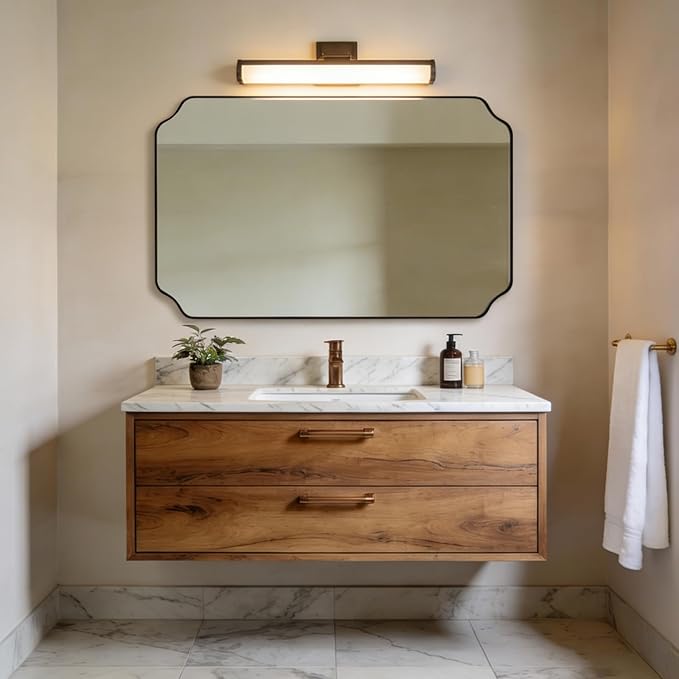 ANDY STAR 30"x48" Brushed Bronze Rectangle Mirror, Large Scalloped Bathroom - Image 3