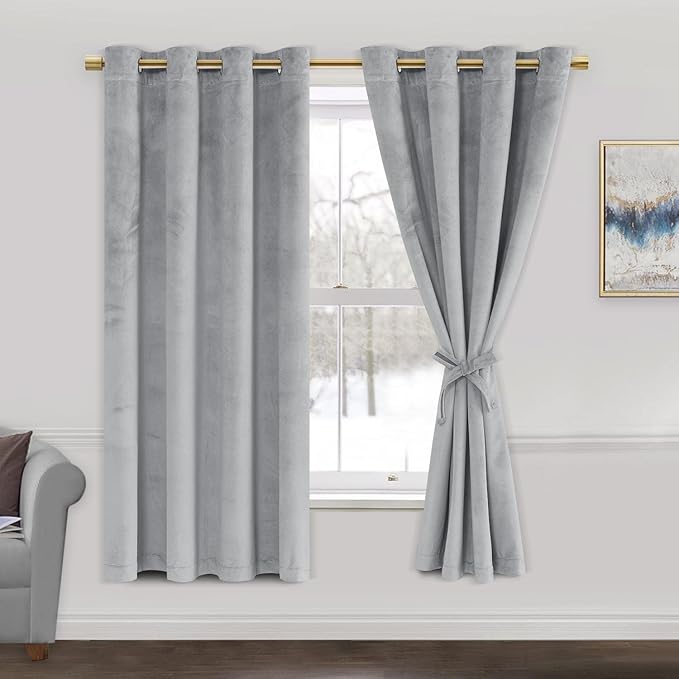 JIUZHEN Silver Grey Velvet Curtains 63 inch by JIUZHEN